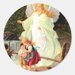 Guardian Angel Children Bridge Classic Lindberg  Round Sticker