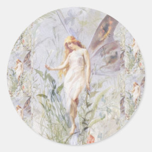 Guardian Angel & Flowers Classic Round Sticker