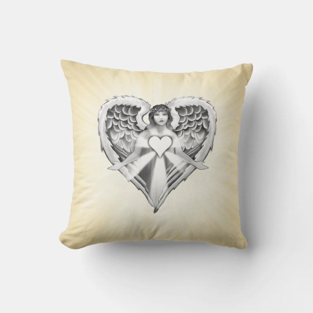 Guardian Angel Heart Wings Design Cushion (Front)