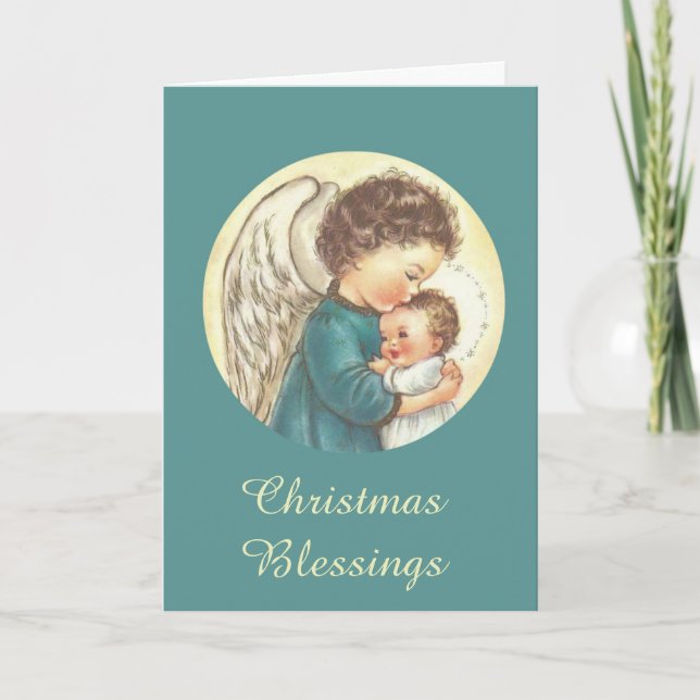 Guardian Angel holding Baby Child Jesus Christmas Holiday Card (Front)