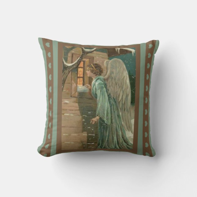 Guardian Angel House Window Hearts Gold Green Cushion (Front)