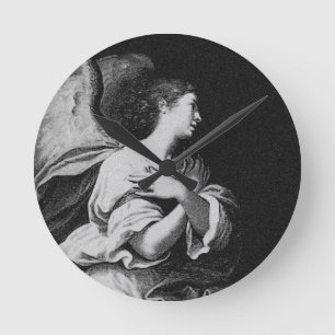 Guardian Angel in Black and White Round Clock
