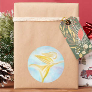 Guardian Angel in Flight – Golden Turquoise Sky Classic Round Sticker