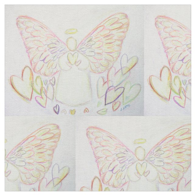 Guardian Angel of Hearts Art Fabric Material (Close Up)