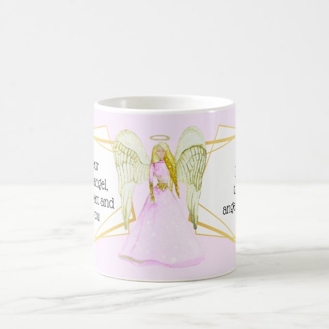 Guardian angel pink dress gold hair angelic quotes coffee mug (Center)
