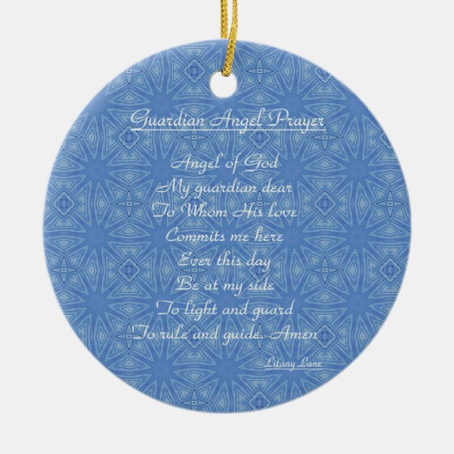 Guardian Angel Prayer Blue Ceramic Ornament (Front)