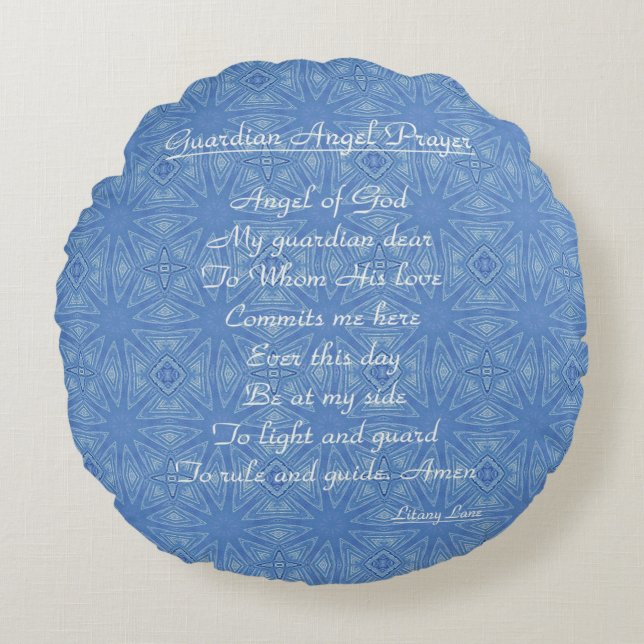 Guardian Angel Prayer Blue Throw Pillow (Front)