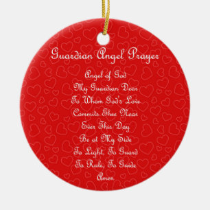 Guardian Angel Prayer Hearts Ceramic Ornament
