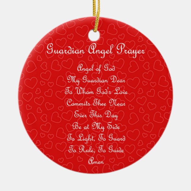 Guardian Angel Prayer Hearts Ceramic Ornament (Front)