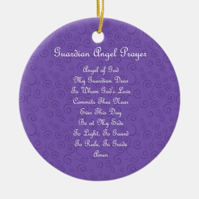 Guardian Angel Prayer Purple Ceramic Ornament (Front)