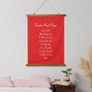 Guardian Angel Prayer Red Hearts  Hanging Tapestry