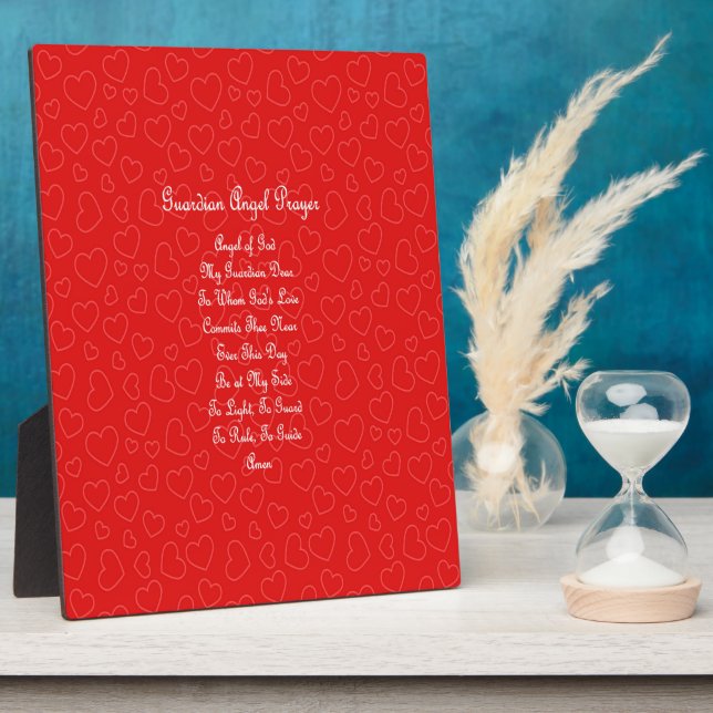 Guardian Angel Prayer Red Hearts  Plaque (Side)
