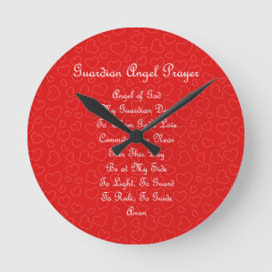 Guardian Angel Prayer Red Hearts Round Clock
