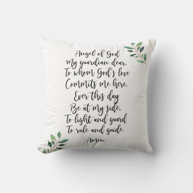 Guardian Angel Prayer Throw Pillow Calligraphy (Front)