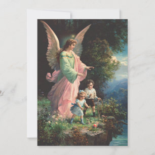 Guardian angel protecting children near a ledge invitation