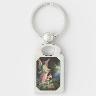 Guardian angel protecting children near a ledge key ring