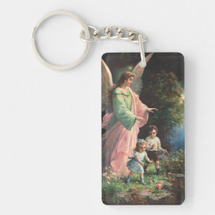 Guardian angel protecting children near a ledge key ring