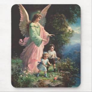 Guardian angel protecting children near a ledge mouse pad