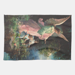 Guardian angel protecting children near a ledge tea towel