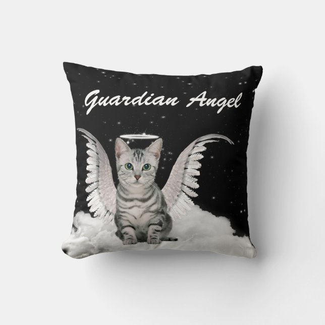 Guardian Angel Silver Tabby Cat Pet Lover Cushion (Front)