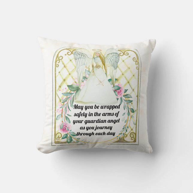 Guardian angel stained glass windows quote cushion (Front)