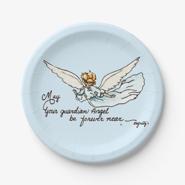 Guardian Angel Watercolor Gracefully Near Paper Plate (Front)