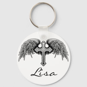 Guardian Angel Winged Cross Design Key Ring