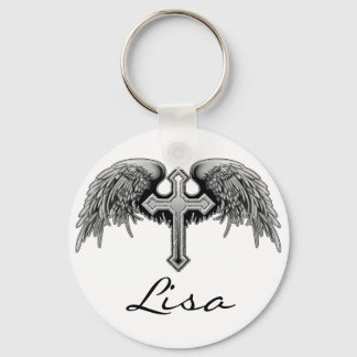 Guardian Angel Winged Cross Design Key Ring