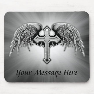 Guardian Angel Winged Cross Design Mouse Pad