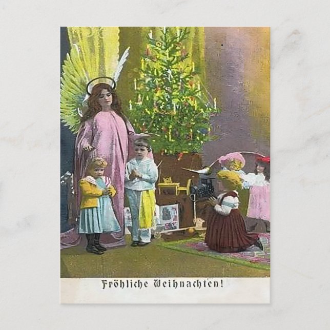 Guardian Angel with Children & Lit Tree Postcard (Front)