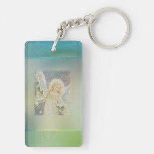 Guardian Angel with Green Border Key Ring
