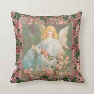 Guardian Angel with Pink Roses Cushion
