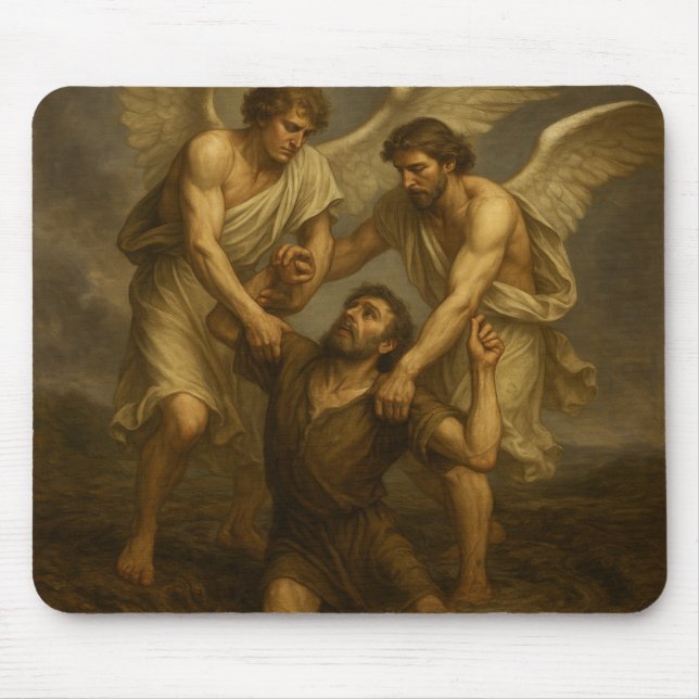 Guardian Angels Lifting a Man from Despair Mouse Pad (Front)
