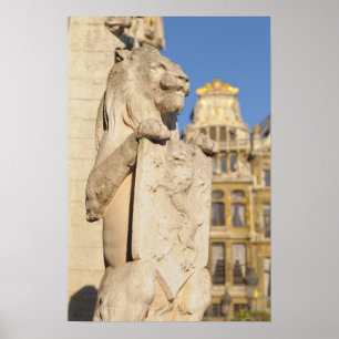 Guardian lion on entry to mediaeval town hall poster
