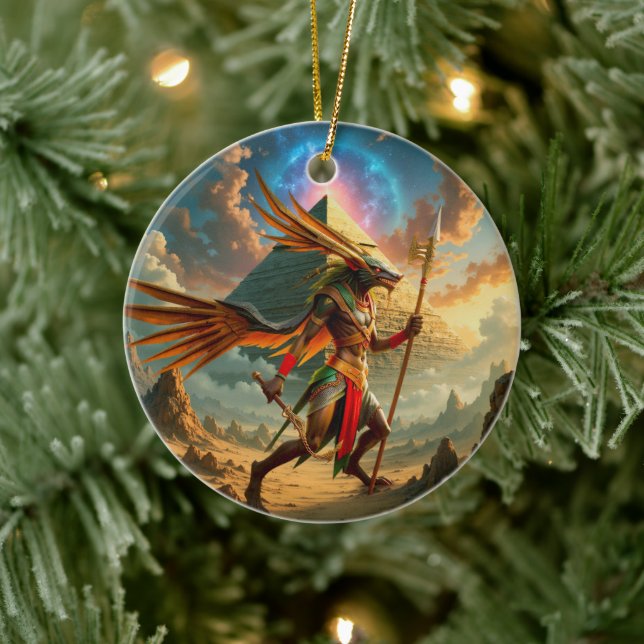 Guardian of the Celestial Gate – Anubis  Ceramic Ornament (Tree)