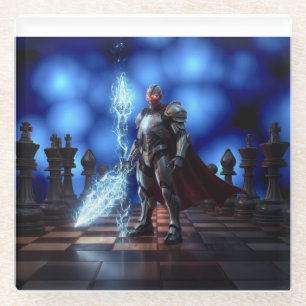 Guardian Of The Chessboard Glass Coaster