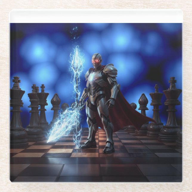 Guardian Of The Chessboard Glass Coaster (Front)