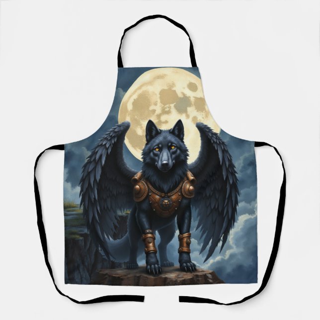 Guardian of the Moon – The Black Winged Wolf Apron (Front)