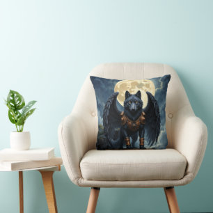 Guardian of the Moon – The Black Winged Wolf Cushion