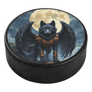 Guardian of the Moon – The Black Winged Wolf Hockey Puck