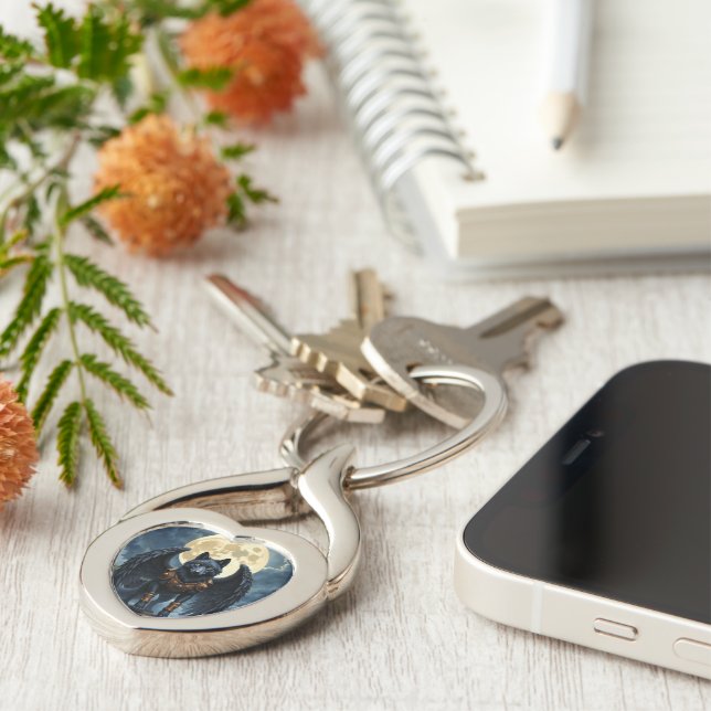 Guardian of the Moon – The Black Winged Wolf Key Ring (Side)