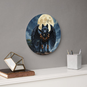 Guardian of the Moon – The Black Winged Wolf Large Clock