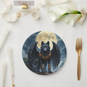 Guardian of the Moon – The Black Winged Wolf Paper Plate