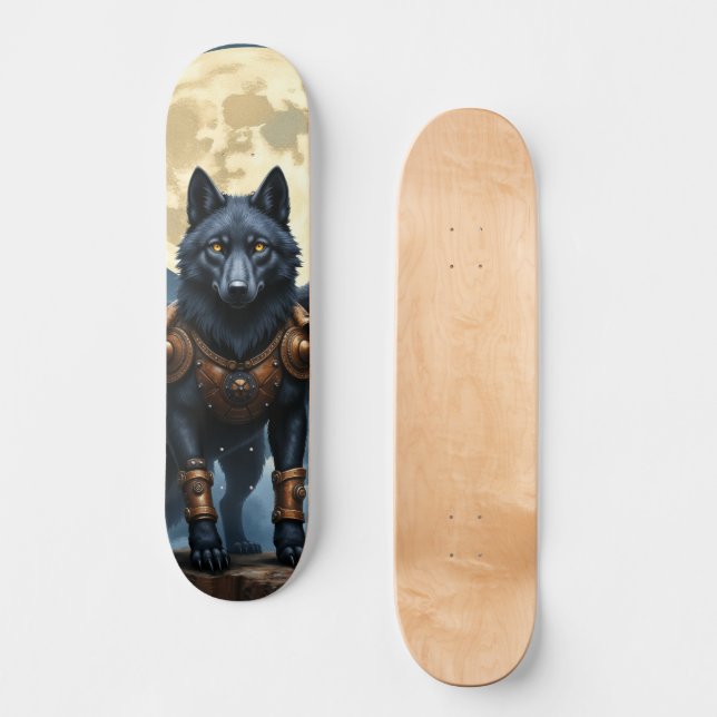 Guardian of the Moon – The Black Winged Wolf Skateboard (Front)