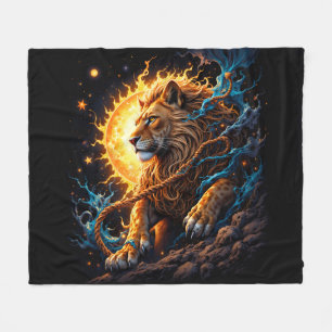 Guardian of the Solar Threshold – Lion of Balance Fleece Blanket