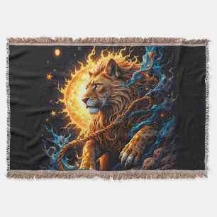 Guardian of the Solar Threshold – Lion of Balance Throw Blanket