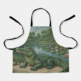Guardian of the Wetlands: Embroidered Crocodile Apron