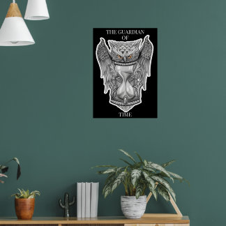 Guardian of Time - Owl and Hourglass illustartion Poster