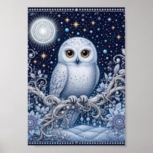 Guardian of Winter Night – Snowy Owl under Stars Poster