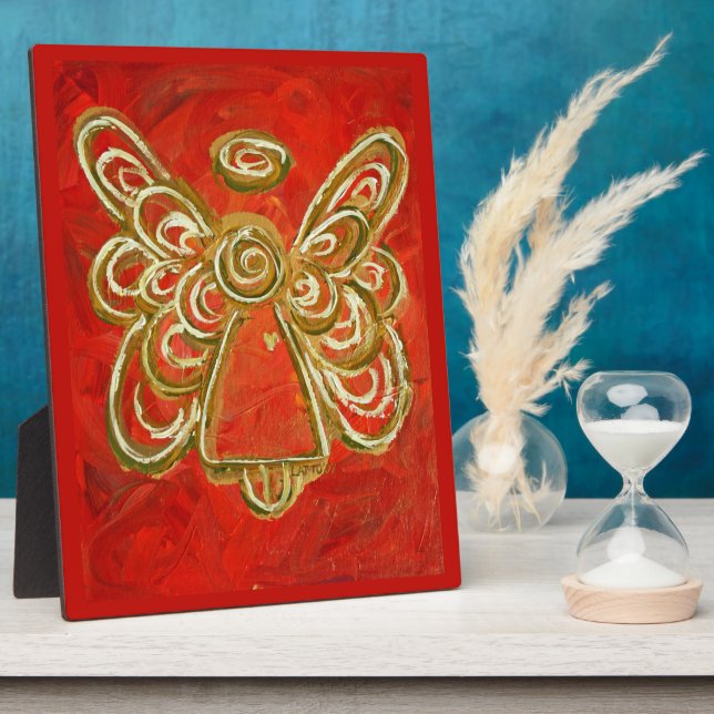 Guardian Red Angel Painting Art Gift Plaque (Side)